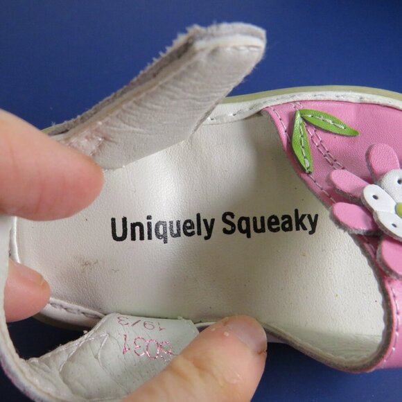 Pink Floral Daisy Faux Leather Sandals (Uniquely Squeaky) Size 19 - Picture 8 of 10